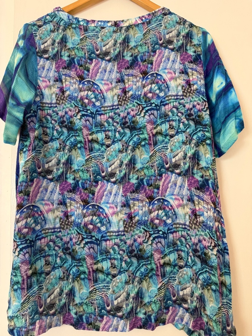 Soft Surroundings Fun Purple and Teal Floral Short-Sleeve Top - Picture 2 of 3
